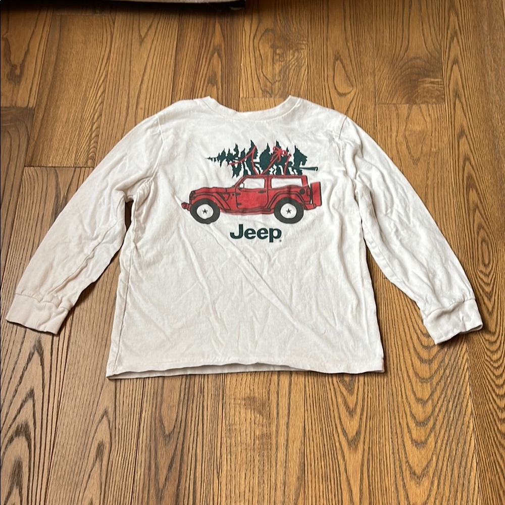 Jeep Red and Cream Long Sleeve Tee with Holiday Graphic
